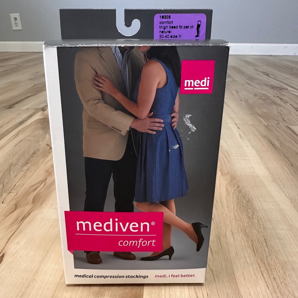 Mediven Comfort Closed Toe Thigh High Beaded Top band 30-40mmHg Natural Size III